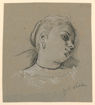 Tegning, Hoved af en italiensk pige, ca. 1885 af Elihu Vedder