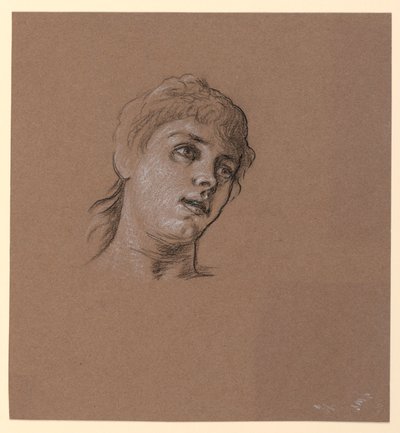 Tegning, portrætskitse af en ung pige, ca. 1885 af Elihu Vedder