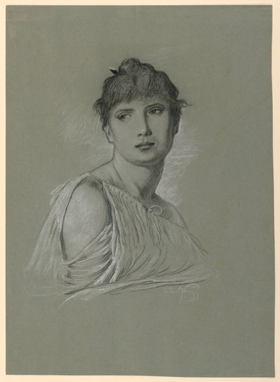 Tegning, Portrætskitse af en ung kvinde, ca. 1885 af Elihu Vedder