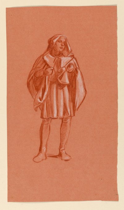 Tegning, Studie af en figur i hætteklædt kostume, ca. 1885 af Elihu Vedder