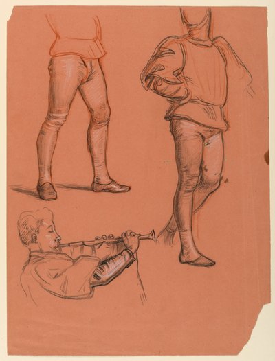 Tegning, detaljer af mandlige figurer, ca. 1885 af Elihu Vedder