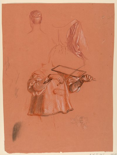 Tegning, figur- og draperistudier, ca. 1885 af Elihu Vedder