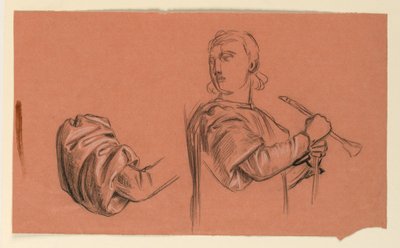 Tegning, detaljer fra figurstudie, ca. 1885 af Elihu Vedder