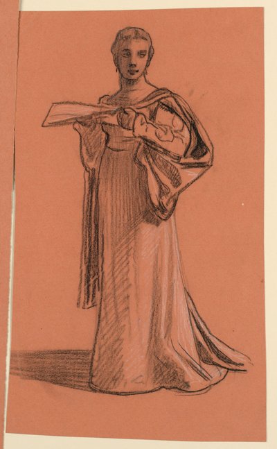 Tegning, studie til figur i "Wedding Procession", ca. 1872 af Elihu Vedder