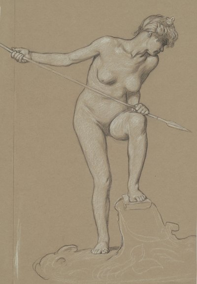 Pigen Spearing Delfin, ca. 1900. af Elihu Vedder