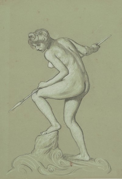 Pigen Spearing Delfin, ca. 1900. af Elihu Vedder