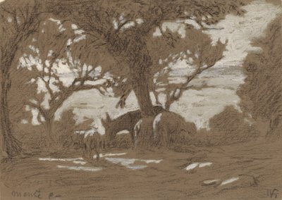Mt. Colognola - Får græsser ved Trasimenosøen, ca. 1878. af Elihu Vedder