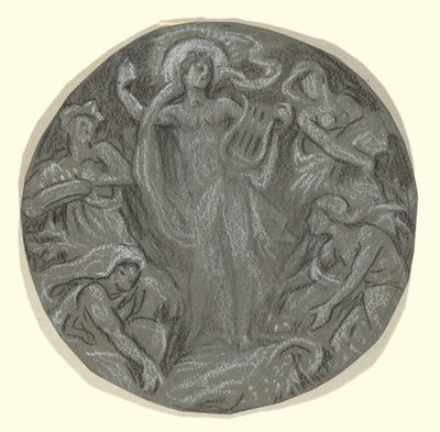 Undersøgelse for Center Circle of Huntington Ceiling: Apollo og Attendants af Elihu Vedder