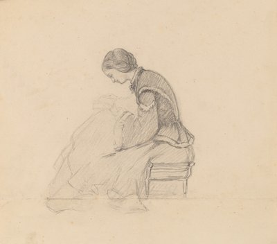 Studie af en pige, der læser, ca. 1858. af Elihu Vedder
