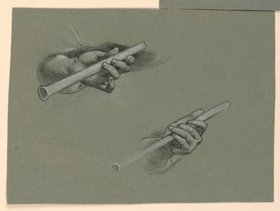 undersøgelser af to hænder, der holder fløjter (?) af Elihu Vedder