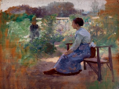 Kvinde siddende i en have, slutningen af det 19.-begyndelsen af det 20. århundrede. af Eliphalet Frazer Andrews
