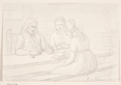 Studietegning til "Husandagten" af Elisabeth Jerichau Baumann