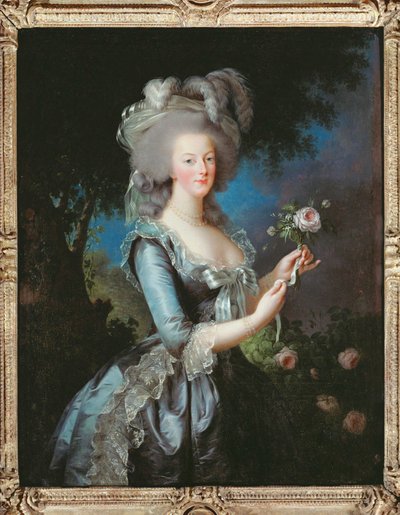 Portræt af dronning Marie-Antoinette, også kaldet Marie Antoinette med en rose af Elisabeth Louise Vigee-Lebrun