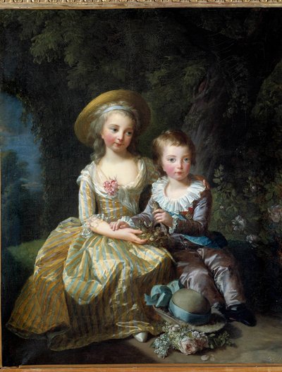 Portræt af Marie Therese Charlotte af Frankrig, Madame Royale, kommende hertuginde af Angouleme (1778-1851) og Dauphinen Louis Joseph Xavier af Frankrig (1781-1789) Begge børn af Marie Antoinette og Louis XVI. Maleri af Marie Elisabeth Louise Vigee Le bru af Elisabeth Louise Vigee Lebrun