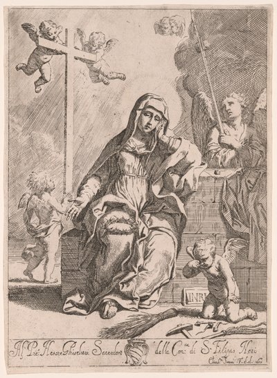 Smertensmadonna med symboler på lidelseshistorien af Elisabetta Sirani