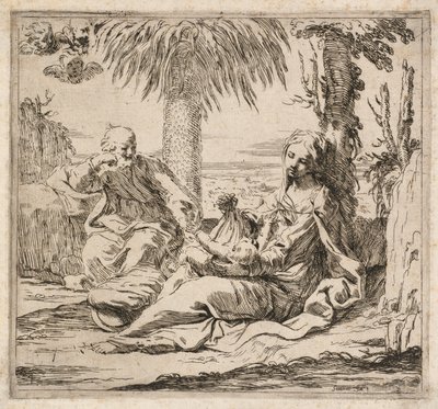 Hvil på flugten til Egypten af Elisabetta Sirani