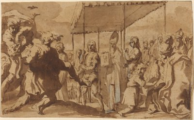 Helbredelsen af den besatte dreng i en procession af Volto Santo af Elisabetta Sirani