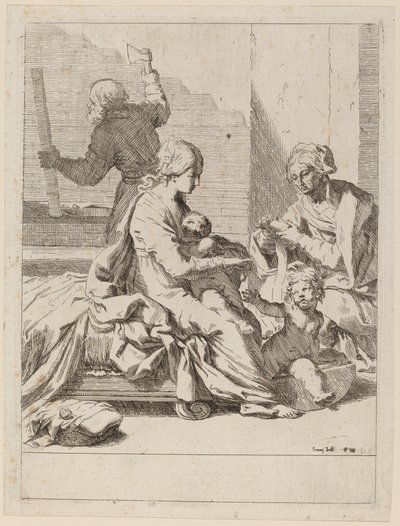 Den hellige familie med Saint Elizabeth og Saint John the Baptist af Elisabetta Sirani