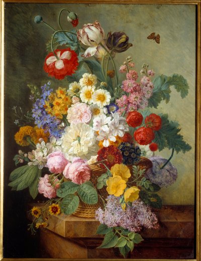 Blomster i et Rocaille-maleri af Elise Bruyere (1776-1842) 1836 Søn. 0,84x0,64 m Rouen, musee des Beaux Arts - Blomster i en klippe. Maleri af Elise Bruyere (1776-1842) af Elise Bruyere