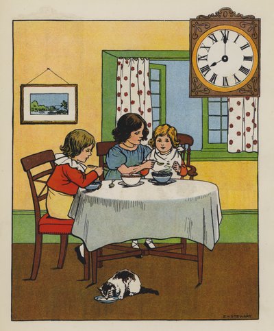 Morgenmad (farve litho) af Elise H. Stewart