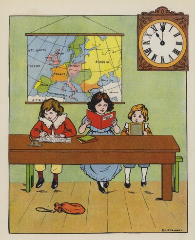 Lektionstid (farve litho) af Elise H. Stewart