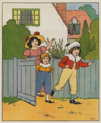 Lørdag, ferietid (farve litho) af Elise H. Stewart