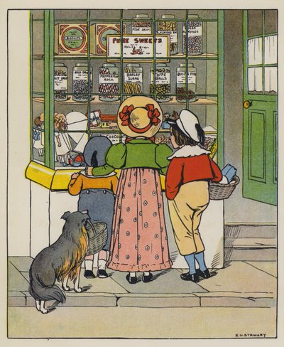 Lørdag, Shopping Time (farve litho) af Elise H. Stewart