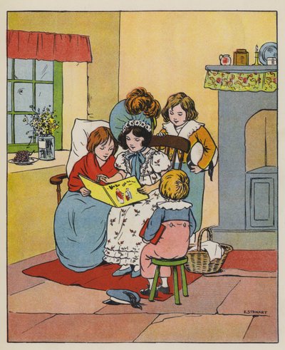 Søndag, Happy Time (farve litho) af Elise H. Stewart