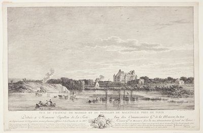 Udsigt over Château de Madrid og Pavillon de Bagatelle (Vue du Chateau de Madrid et du Pavillon de Bagatelle pres de Paris) af Elise Saugrain