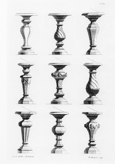 Piedestals, fra A Book of Architecture, af James Gibbs (1682-1754), udgivet 1739 (se også 171988) af Elisha Kirkall