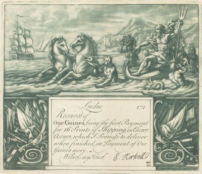 Abonnementskvittering (Neptun og Juno) af Elisha Kirkall, after George Vertue, after Louis Chéron