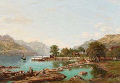 Landskab med bjerge ved Lago Maggiore (olie på lærred) af Eliza Agnetus Emilius Nijhoff