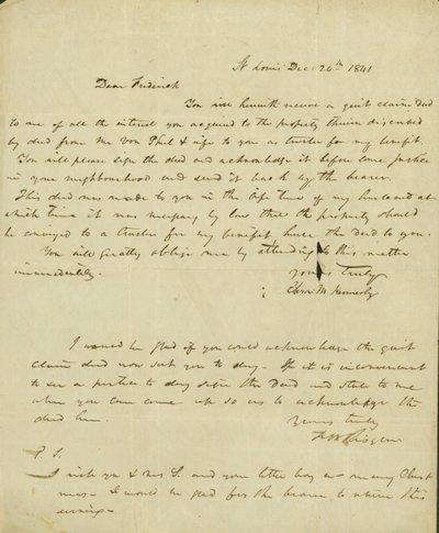 Brev til Frederick Saugrain fra Eliza Kennerly, 24. december 1841 af Eliza Kennerly