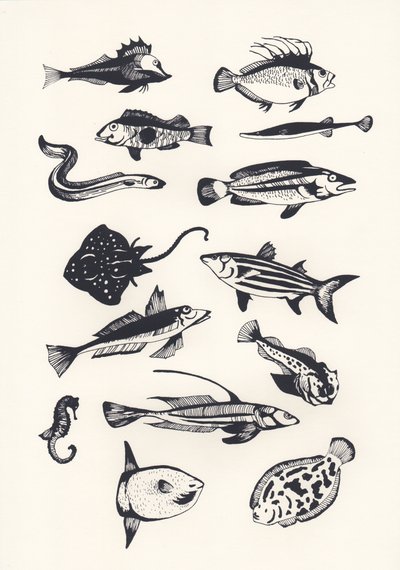 Monotone Plain Fish, 2015 (serigrafi) af Eliza Southwood