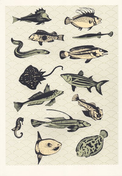 Yellow Japanese Fish, 2016 (screenprint) af Eliza Southwood