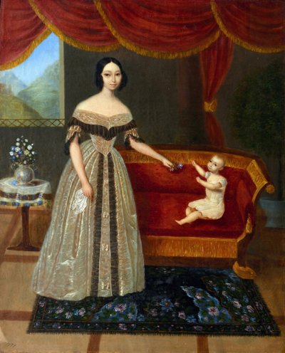 Portræt af Elizaveta Andreevna Yurievich (1809-1858) med sønnen Nikolai (født 1837), Anonym. Olie på lærred af Elizabeta Andreevna Yurievich