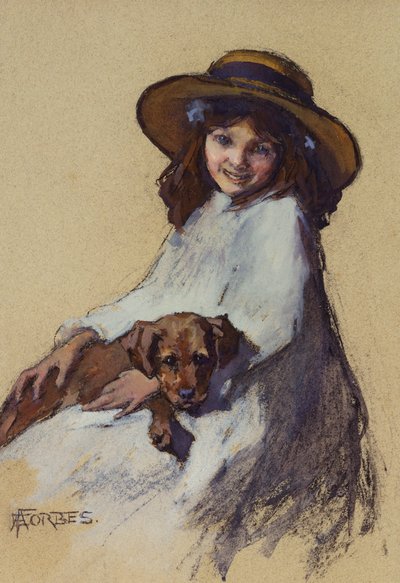 Ung pige med sin hvalp af Elizabeth Adela Stanhope Forbes