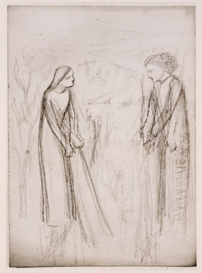 Bebudelse, muligvis, ca. 1970-77 (sort-hvidt fotografi trykt på hvidt papir) af Elizabeth Eleanor (1834 62) (after) Siddal