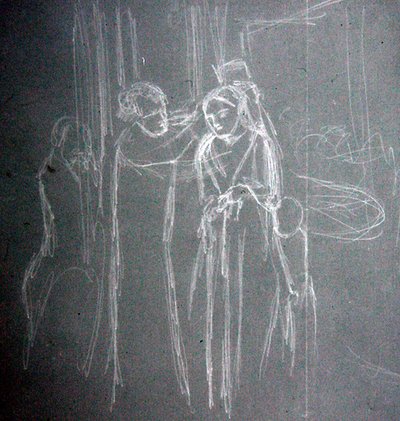 Hos høstmageriet (blyant på papir) af Elizabeth Eleanor Siddal
