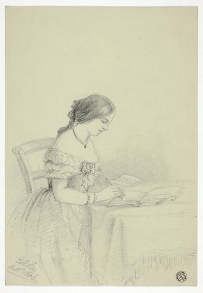 Kvinde akvarel (muligvis et selvportræt) af Elizabeth Murray