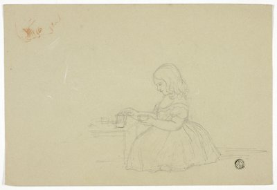 Ung pige hælder te og profilskitse (recto) og skitse af italiensk bygade (verso) af Elizabeth Murray