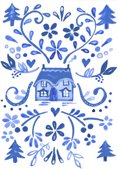 Blue Cottage, 2017 (akvarel) af Elizabeth Rider