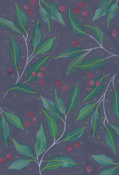 Green Leaves with Berries, 2017 (akvarel og akryl) af Elizabeth Rider