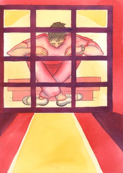 En person fanget i synd er som en fange i et bur, med nøglen på indersiden, 2004 (w/c på papir) af Elizabeth Wang