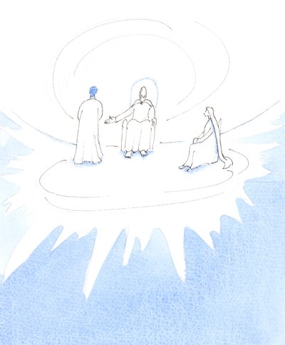En person, der dør, og som er klar til himlen, flytter til hjertet af den hellige treenighed for at leve i evig lyksalighed og opfyldelse, 2005 (akvarel på papir) af Elizabeth Wang