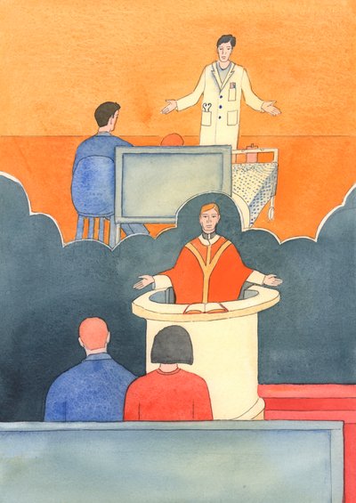 En kirurg, der giver en alvorlig diagnose, har nogle gange lidt håb om en kur, 2003 (w/c på papir) af Elizabeth Wang