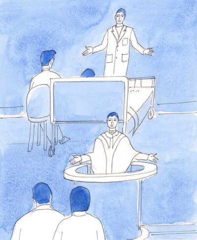 En kirurg, der giver en alvorlig diagnose, har nogle gange lidt håb om en kur, 2003 (w/c på papir) af Elizabeth Wang