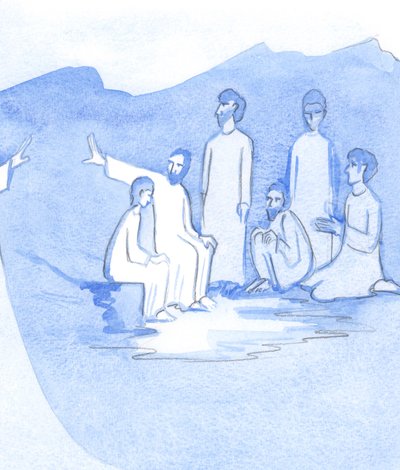 En sand discipel forbliver tæt på Kristus, lærer af ham og er sikker på Kristi kærlighed, selv når Kristus synes at være fjern, 2001 (w/c på papir) af Elizabeth Wang