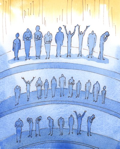 Alle de hellige sjæle i skærsilden har brug for bøn, især dem, der er i skærsildens dyb, og dem, der ikke har nogen til at bede for dem., 2004 (w/c på papir) af Elizabeth Wang