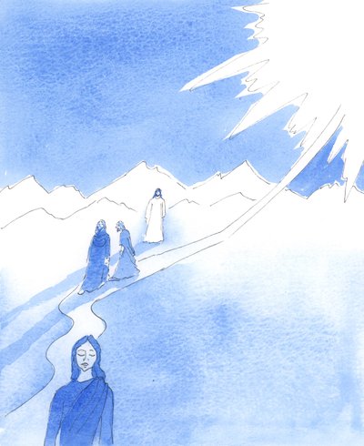 Som mit hjerte gør ondt nu, sagde Kristus til mig, sådan gjorde hans hjerte ondt, da han i sit jordiske liv så folk ignorere hans kloge ord og nægte at følge vejen til himlen, 2005 (akvarel på papir). af Elizabeth Wang